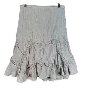 Tulip Women's Boho Hippie‎ Cottagecore Gray White Striped Ruffle Skirt Medium